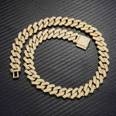 GL 14mm 18K Solid Gold Plated Iced Out Diamond Cuban Chain  Necklace
